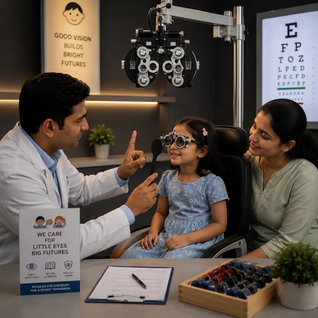 Pediatric Eye Care procedure screening and consulting visual