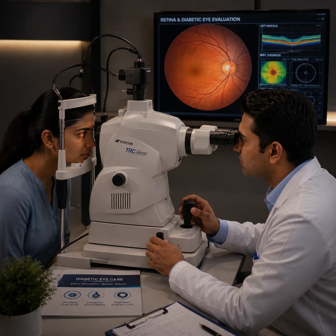Retina And Diabetic Eye Evaluation procedure screening and consulting visual