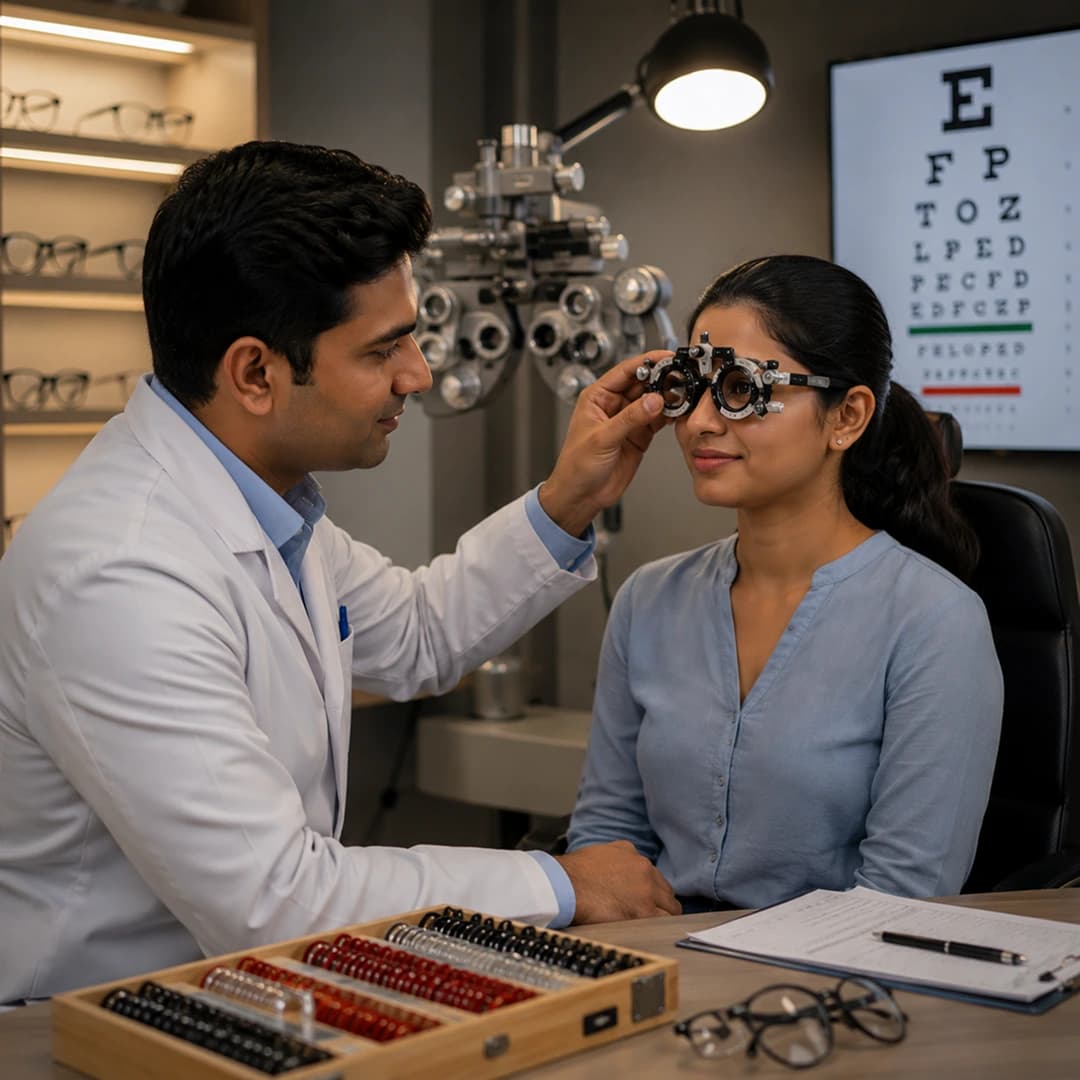 Spectacle Prescription And Power Check procedure screening and consulting visual