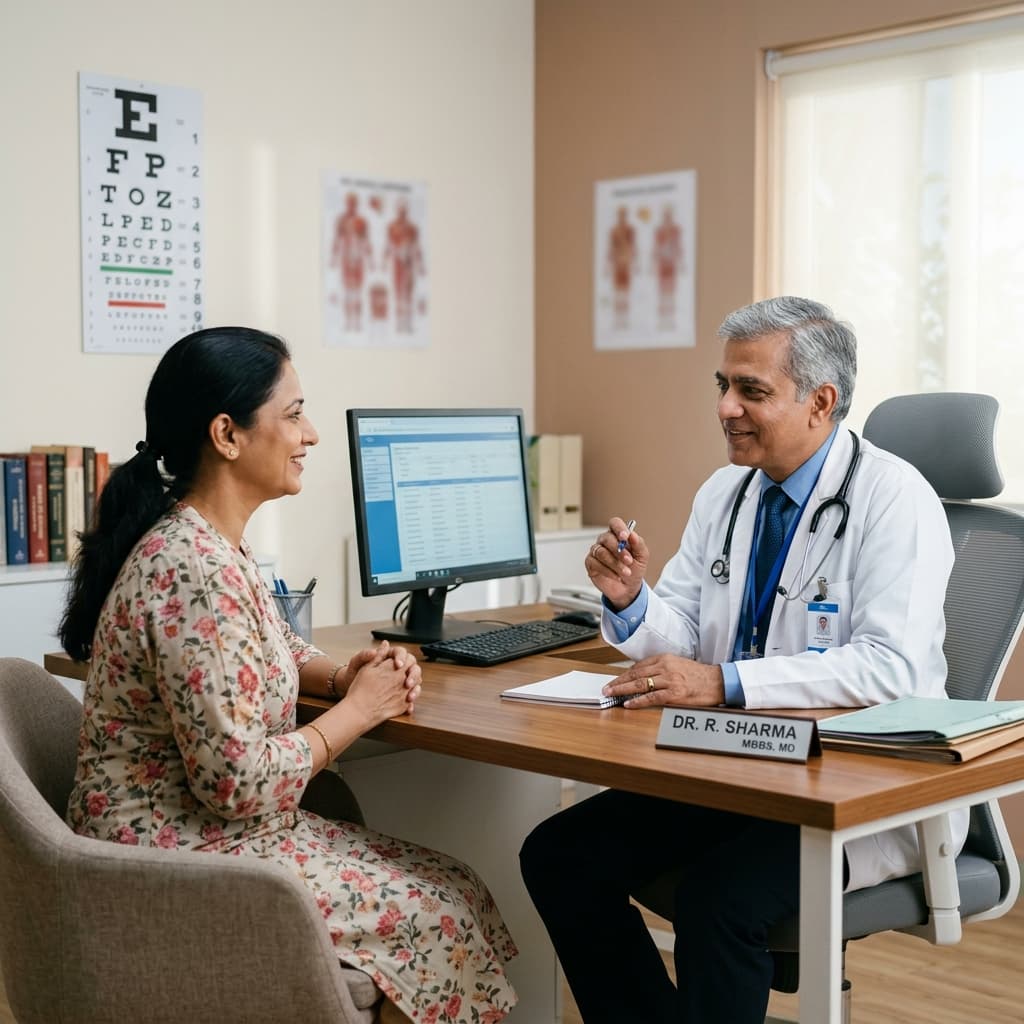 Dr. Narayanan Balakrishnan consults with patient, illustrating patient care philosophy